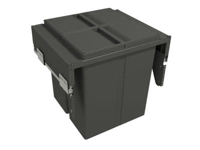 Pull-out waste bin with plastic lid, 2 x 40 litre bins, for 600mm cabinet, Orion Grey